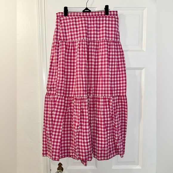 J. Crew Factory Pink Checkered A-Line Skirt - Picture 2 of 2